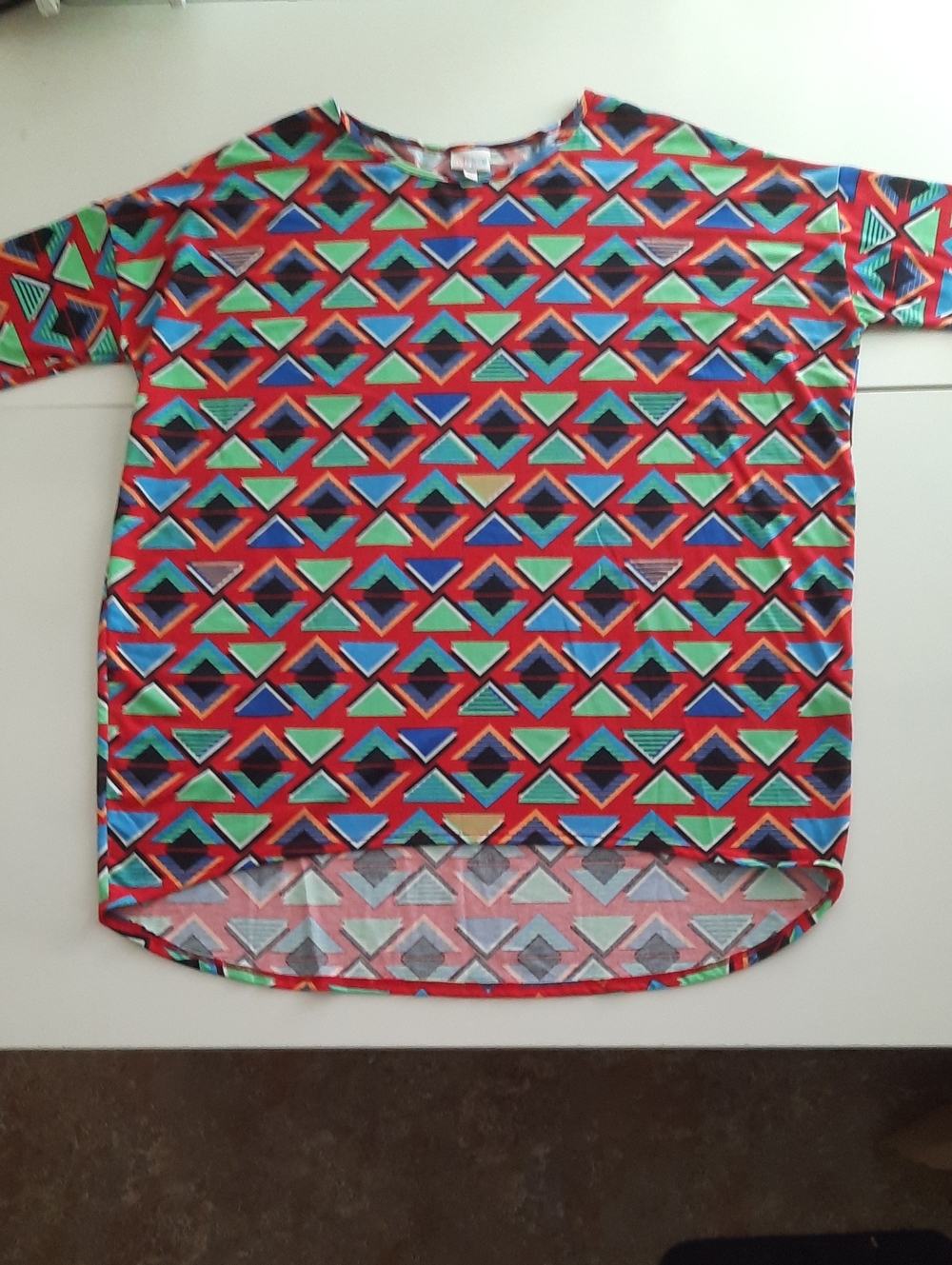 LuLaRoe Multicolor Geometric Print Top - Red, Blue, Green - Size 12